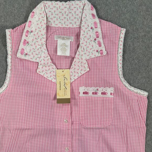 Secret Treasures Gingham Pajama Top Women's Small Pink Cottagecore Sleeveless - Picture 2 of 7